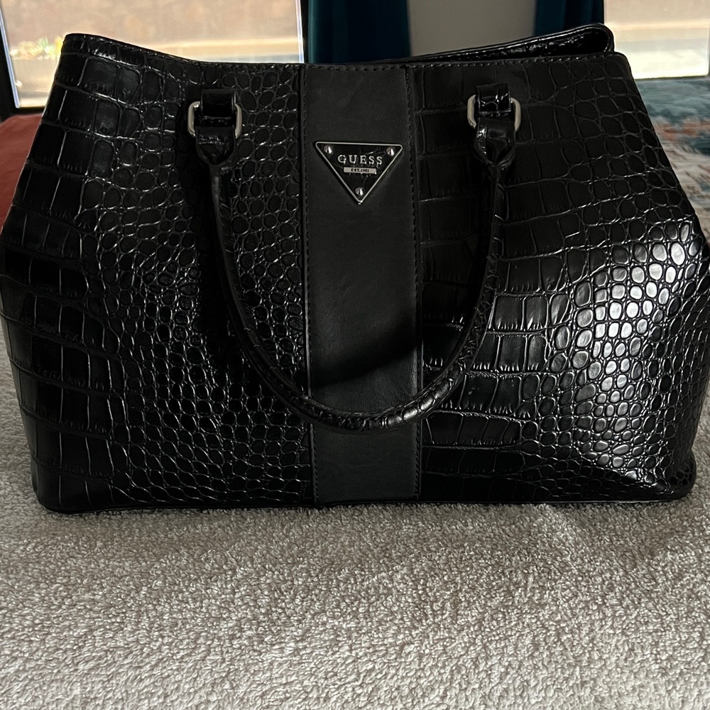 Guess Black Crocodile-Embossed Satchel